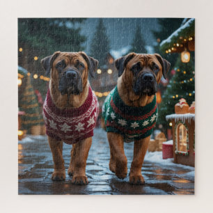Quebra-cabeça Cães Mastim Tibetano Natal Neve Férias