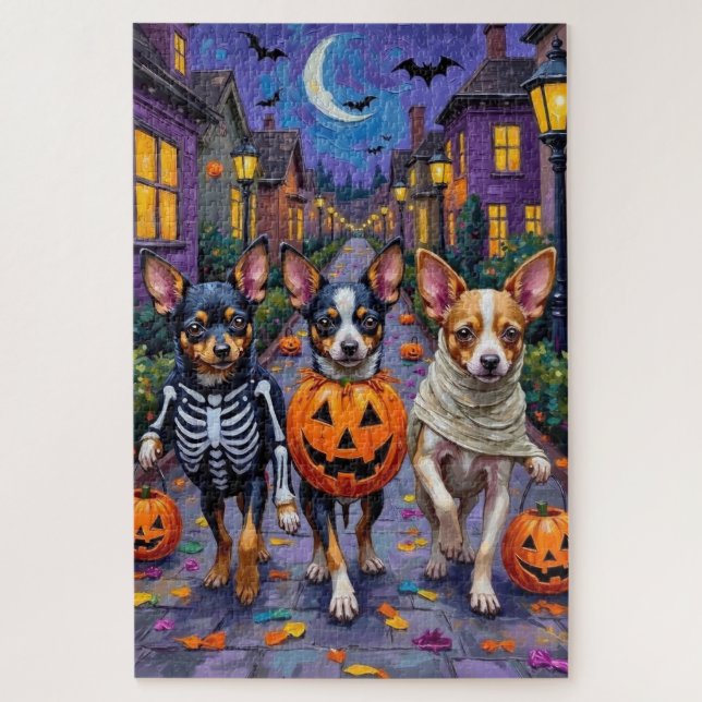 Quebra-cabeça Cães Papillon em Fantasias de Halloween para Doces (Vertical)