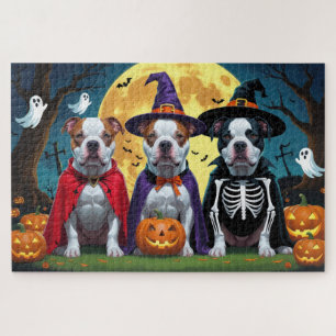 Quebra-cabeça Cães Pitbull Abóbora Halloween Engraçado