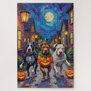 Quebra-cabeça Cães Pitbull Pedindo Doces ou Travessuras Fantasi