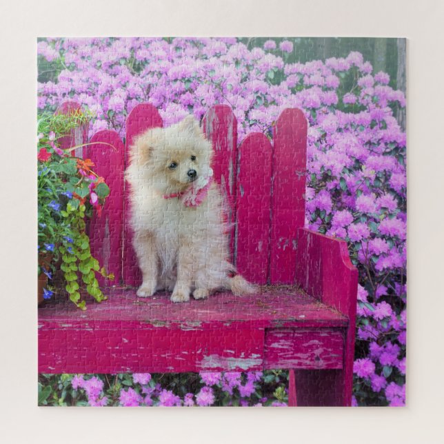 Quebra-cabeça Cães Pomerânia Flores Floral (Vertical)
