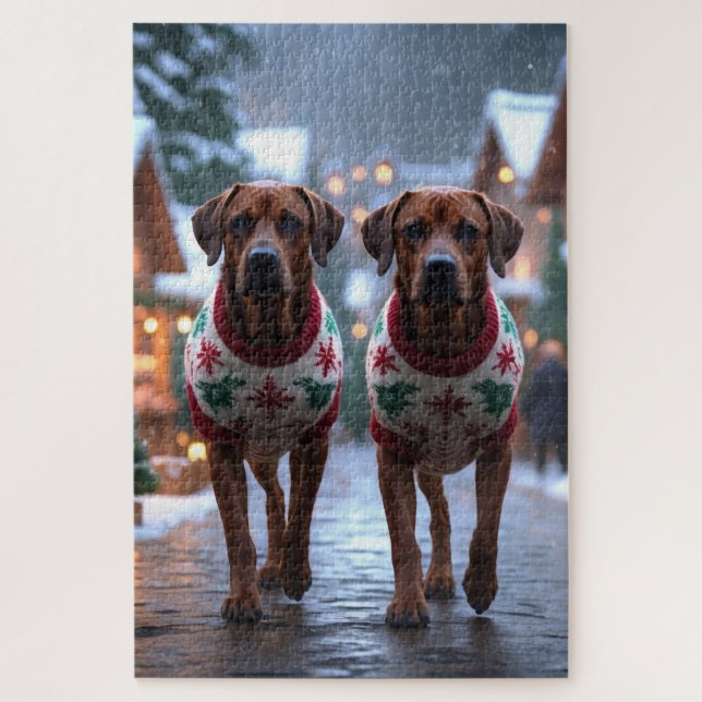 Quebra-cabeça Cães Rhodesian Ridgeback Natal Neve Férias (Vertical)