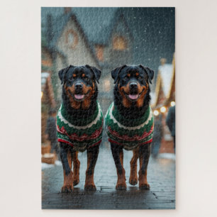Quebra-cabeça Cães Rottweiler Natal Neve Férias