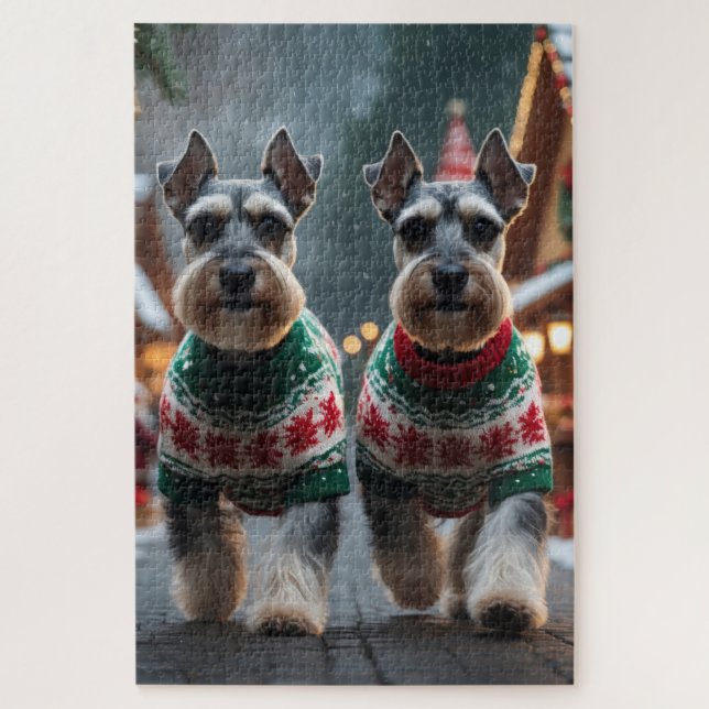 Quebra-cabeça Cães Schnauzer Natal Neve Férias  (Vertical)
