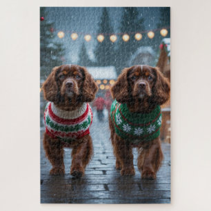 Quebra-cabeça Cães Spaniel Tibetano Natal Neve Férias