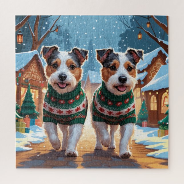 Quebra-cabeça Cães Terrier Australiano Natal Neve Feriado (Vertical)