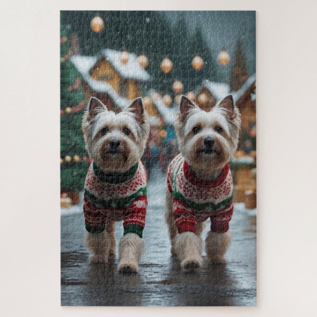 Quebra-cabeça Cães Terrier Tibetano Natal Neve Férias (Vertical)