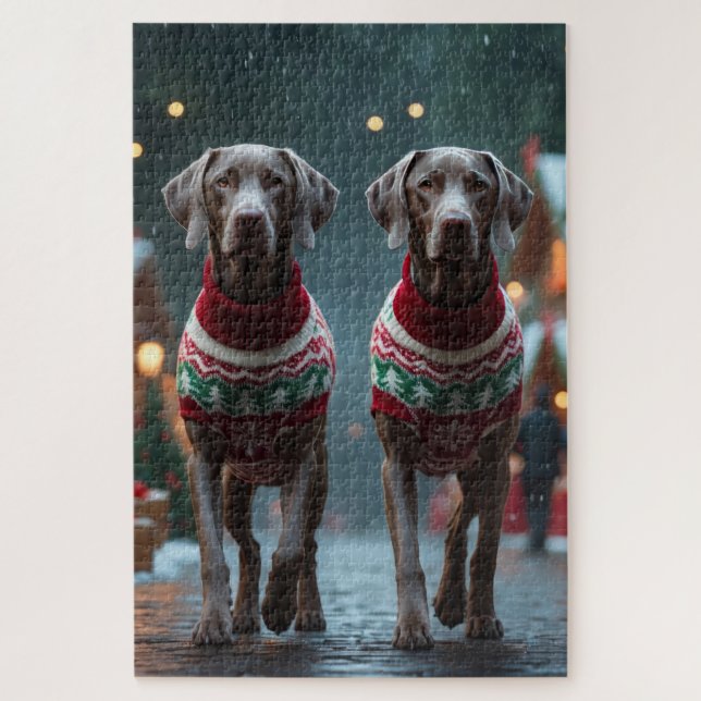 Quebra-cabeça Cães Weimaraner Natal Neve Férias (Vertical)