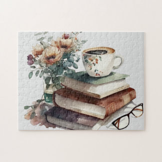 Quebra-cabeça Café Boho Floral Verde Castanho