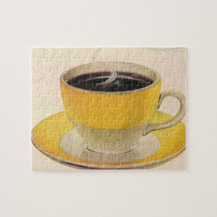 Quebra-cabeça Café com Ilustração Vintage em Xícara Amarela
