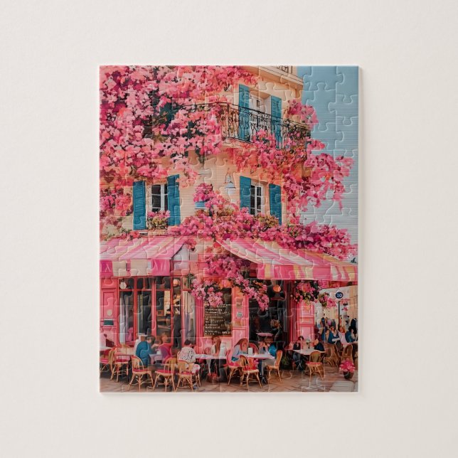 Quebra-cabeça Café da Flor Rosa Enigma – Paraíso Florido em Rosa (Vertical)