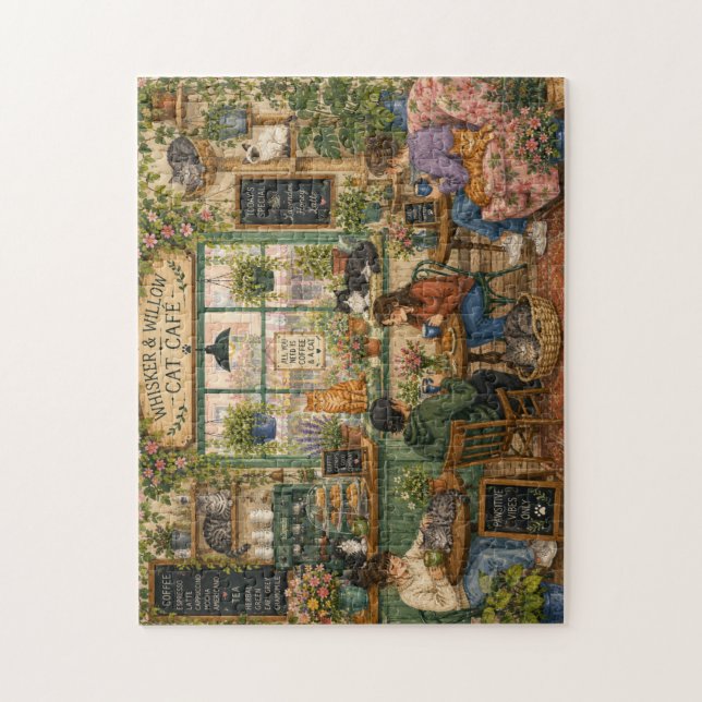 Quebra-cabeça Café de Gatos Aconchegante Puzzle de Madeira | Cap (Vertical)