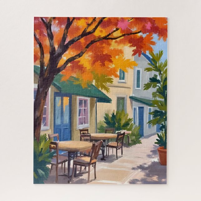 Quebra-cabeça Café de Outono Aquarela Folhagem de Outono (Vertical)
