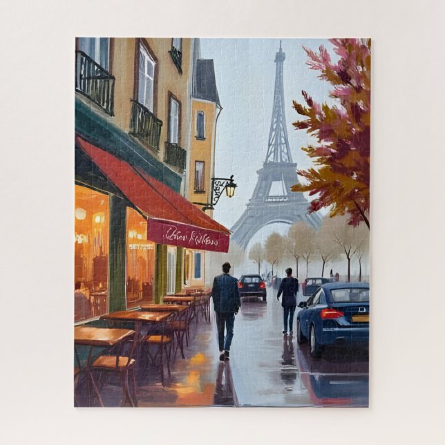 Quebra-cabeça Café Francês Paris Torre Eiffel Aquarela (Vertical)