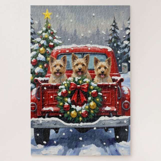 Quebra-cabeça Cairn Terrier Christmas Red Truck Holiday (Vertical)