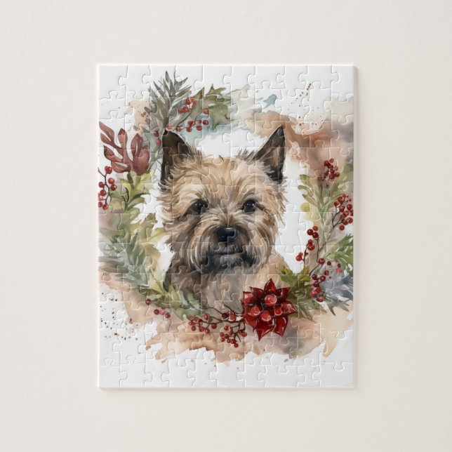 Quebra-cabeça Cairn Terrier Christmas Wreath Festivo Pup (Vertical)