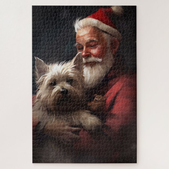 Quebra-cabeça Cairn Terrier com Papai Noel Natal Festivo (Vertical)