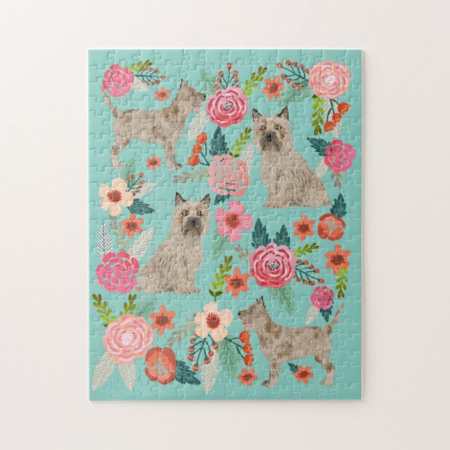 Quebra-cabeça Cairn Terrier Dog Vintage Florals (Vertical)