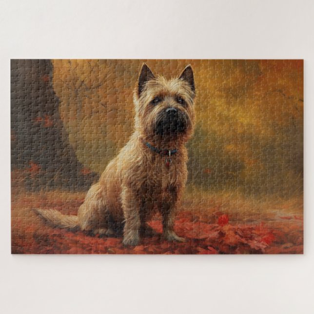 Quebra-cabeça Cairn Terrier no outono deixa cair inspiração (Horizontal)