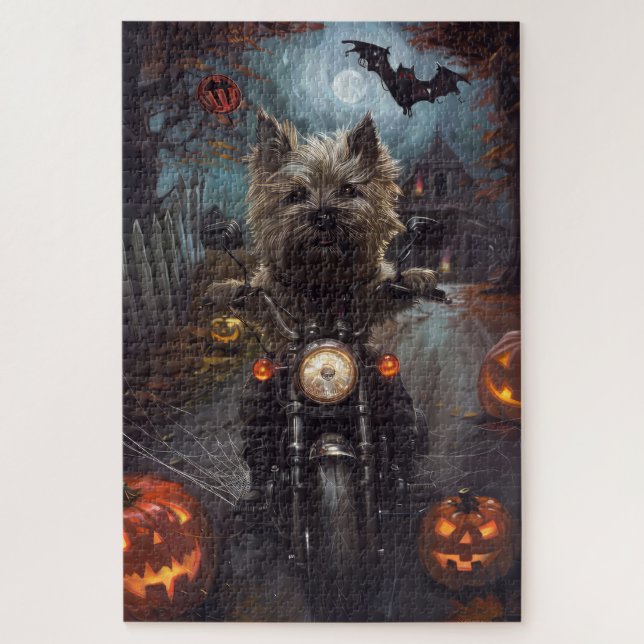 Quebra-cabeça Cairn Terrier Pilotando Moto de Dia das Bruxas Ass (Vertical)