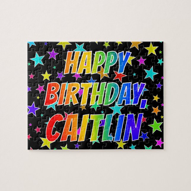 Quebra-cabeça "CAITLIN" Primeiro Nome, Diversão "FELIZ ANIVERSÁR (Horizontal)