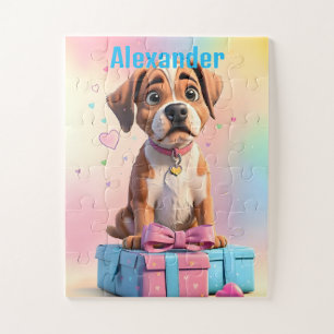 Quebra-cabeça Caixa de Amigos Peludos Cachorrinho Boxer e Presen