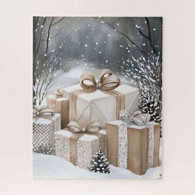 Quebra-cabeça Caixas de Presentes de Natal Inverno Neve (Vertical)