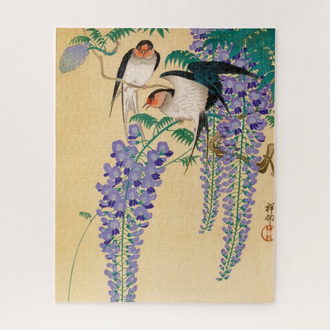 Quebra-cabeça Caixas e Wisteria por Ohara Koson (Vertical)