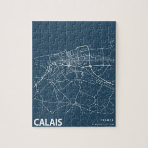 Quebra-cabeça Calais França Mínimalista Mapa de Arte em Azul