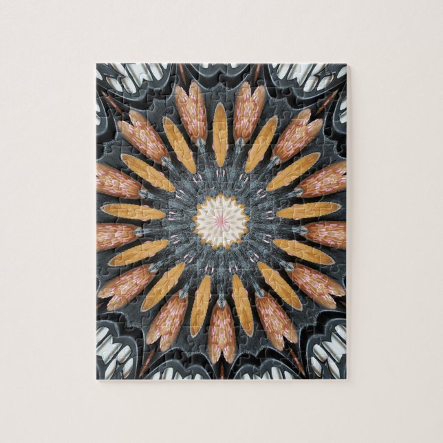 Quebra-cabeça Caleidoscópio Arte Mosaica Laranja Preto Branco (Vertical)