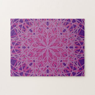 Quebra-cabeça Caleidoscópio Mandala Art Flor Rosa Púrpura