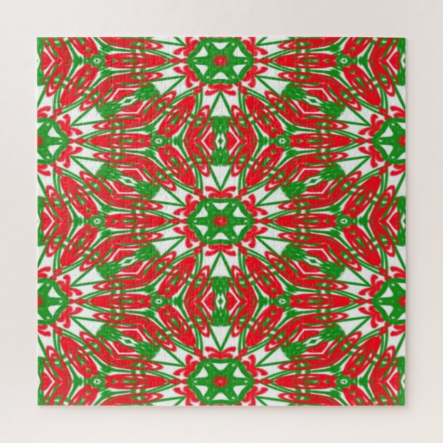 Quebra-cabeça Caleidoscópio vermelho, verde e branco (Vertical)