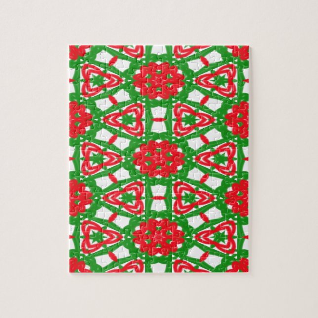 Quebra-cabeça Caleidoscópios vermelhos, brancos e verdes (Vertical)