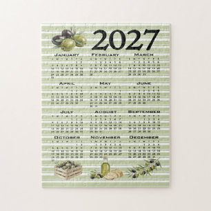 Quebra-cabeça Calendário 2027, Azeitonas Mediterrâneas, Listras