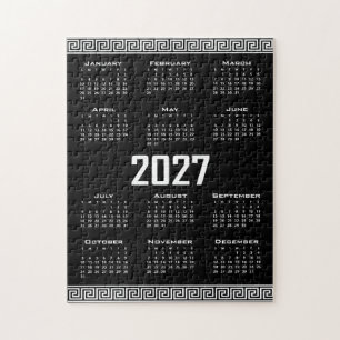 Quebra-cabeça Calendário 2027, Fretagem Grega, Branco no Preto