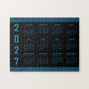 Quebra-cabeça Calendário 2027, Fretwork Grego, Azul Cosmos sobre