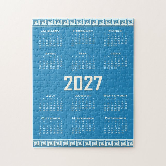 Quebra-cabeça Calendário 2027, Fretwork Grego, Cosmic Latte em A (Vertical)