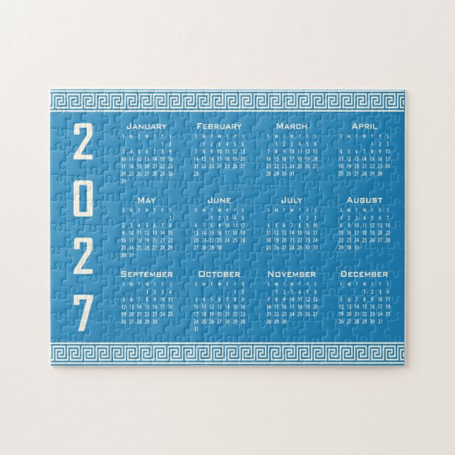 Quebra-cabeça Calendário 2027, Fretwork Grego, Cosmic Latte em A (Horizontal)
