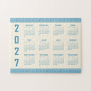 Quebra-cabeça Calendário de 2027, Fretwork Grego, Azul no Cosmic