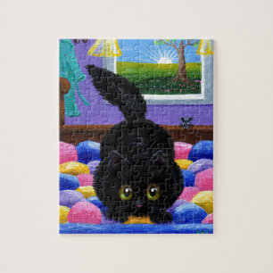 Quebra-cabeça Cama engraçada Creationarts do rato do gato preto