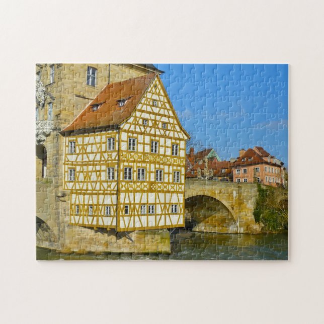 Quebra-cabeça Câmara Municipal de Bamberg Fachwerkhaus Alemanha. (Horizontal)