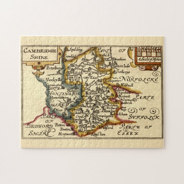 Quebra-cabeça Cambridgeshire County England Antigo Mapa Antiquár (Horizontal)
