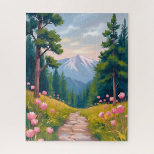 Quebra-cabeça Caminhada na Montanha Paisagem Floral da Naturez