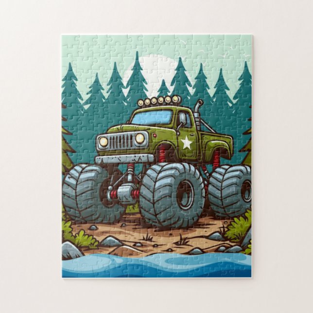 Quebra-cabeça Caminhão do Monstro Verde na floresta (Vertical)