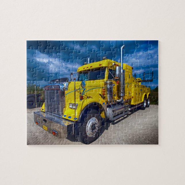 Quebra-cabeça Caminhão Reboque Semi Amarelo Big Rig Dever Pesado (Horizontal)