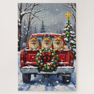 Quebra-cabeça Caminhão Vermelho de Natal Pomerânia Presente de F