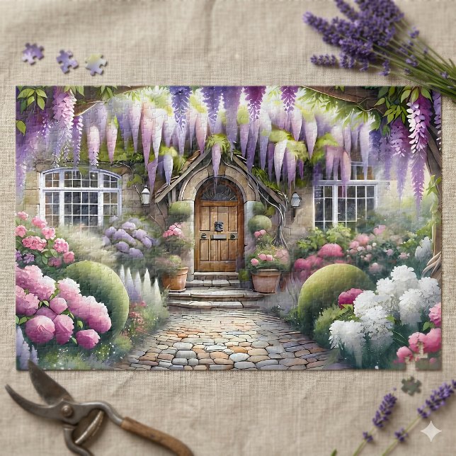 Quebra-cabeça Caminho Caprichoso de Jardim de Casa de Campo (Whimsical Cottage Garden Pathway Jigsaw Puzzle)