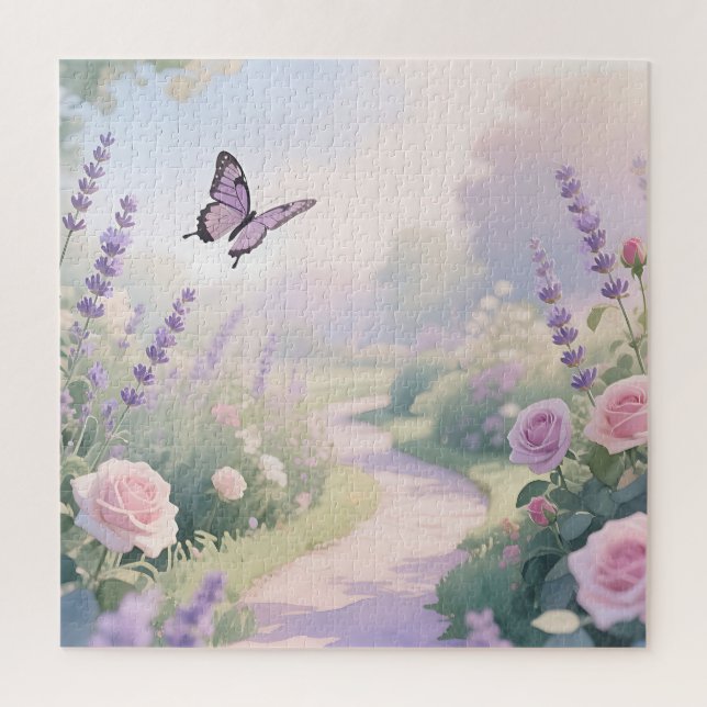 Quebra-cabeça Caminho da Borboleta no Jardim de Rosa Lavanda Son (Vertical)