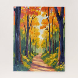 Quebra-cabeça Caminho da Floresta de Outono | Aquarela de Folhag
