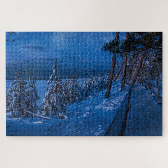 Quebra-cabeça Caminho da floresta na noite de inverno, quebra-ca (Horizontal)